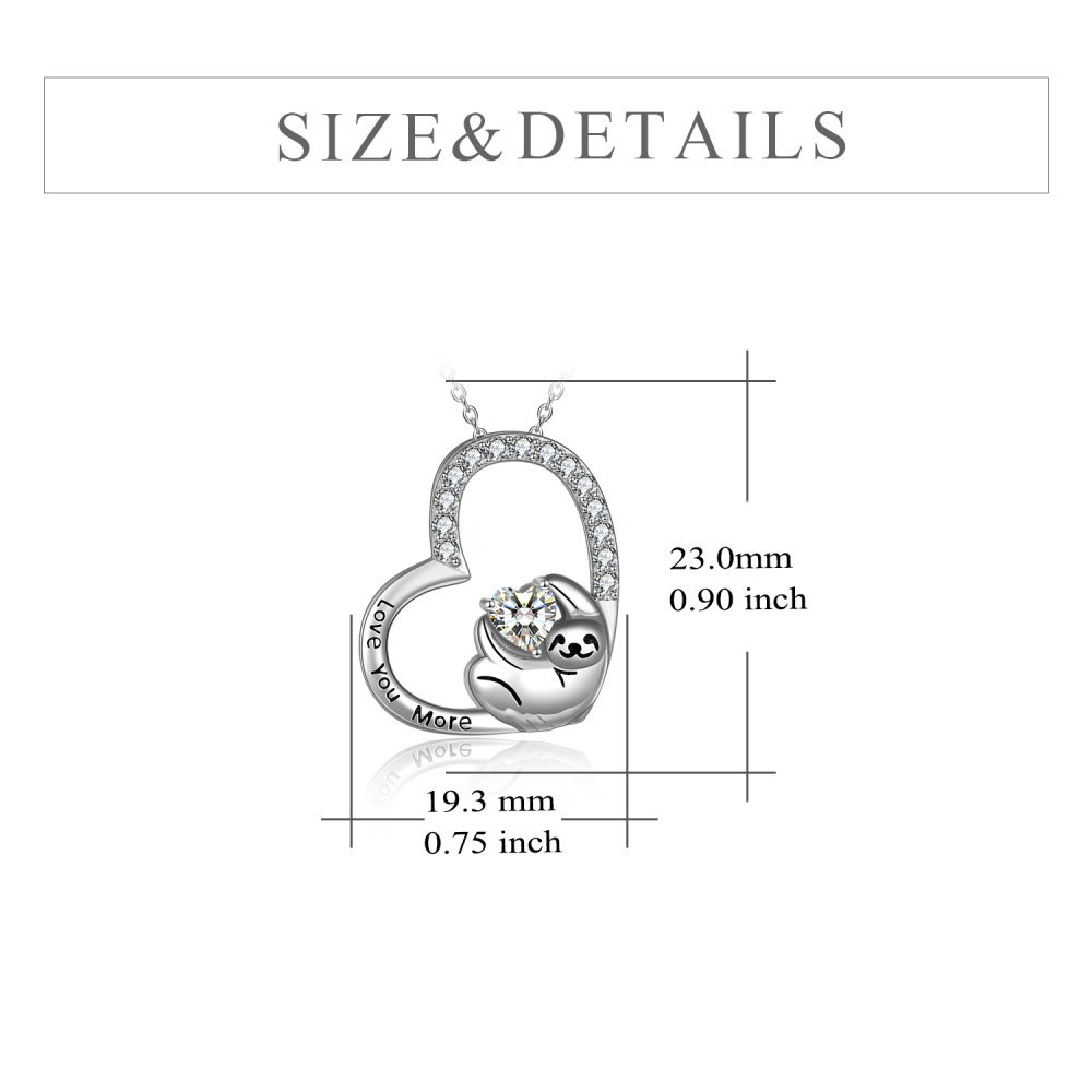 Sterling Silver Cubic Zirconia Sloth Heart Necklace for Women-5