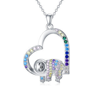 Sterling Silver Colorful Cubic Zirconia Sloth & Heart Necklace for Women Kids-13