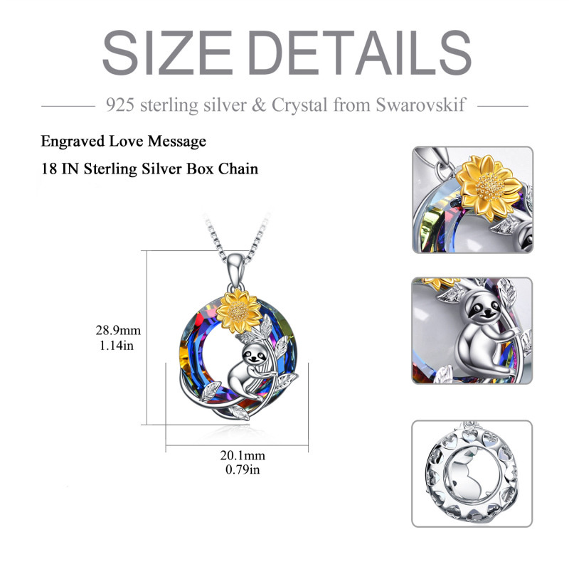 Sterling Silver Two-tone Sloth & Sunflower Crystal Necklace for Women-4