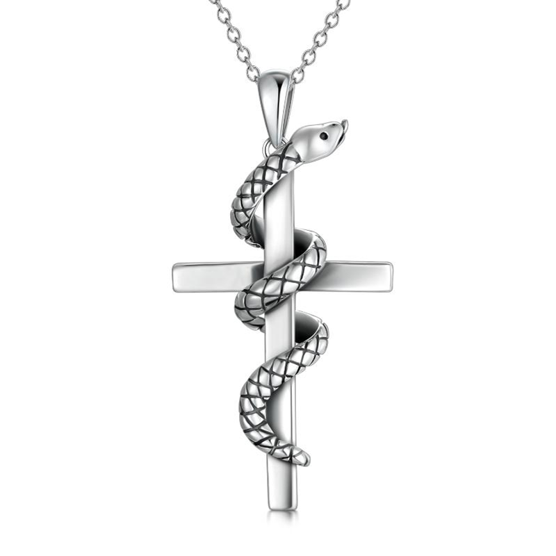 Collier serpent pour hommes, pendentif croix, bijoux en argent Sterling 925-1