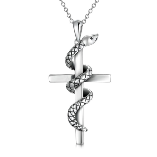 Snake Necklace for Men Cross Pendant 925 Sterling Silver Jewelry-36