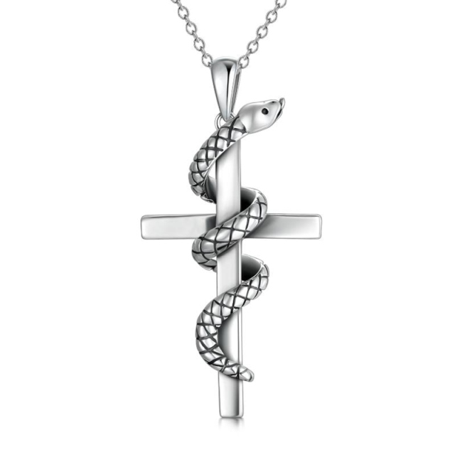 Collana Snake per uomo Ciondolo a forma di croce in argento Sterling 925 Gioielli