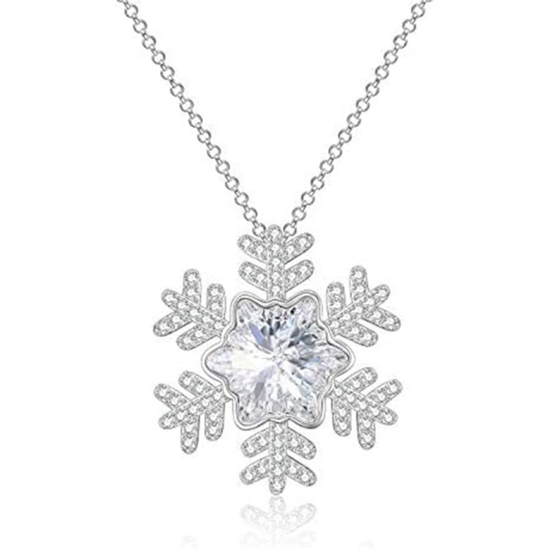 Sterling Silver Cubic Zirconia Snowflake Necklace for Women-16