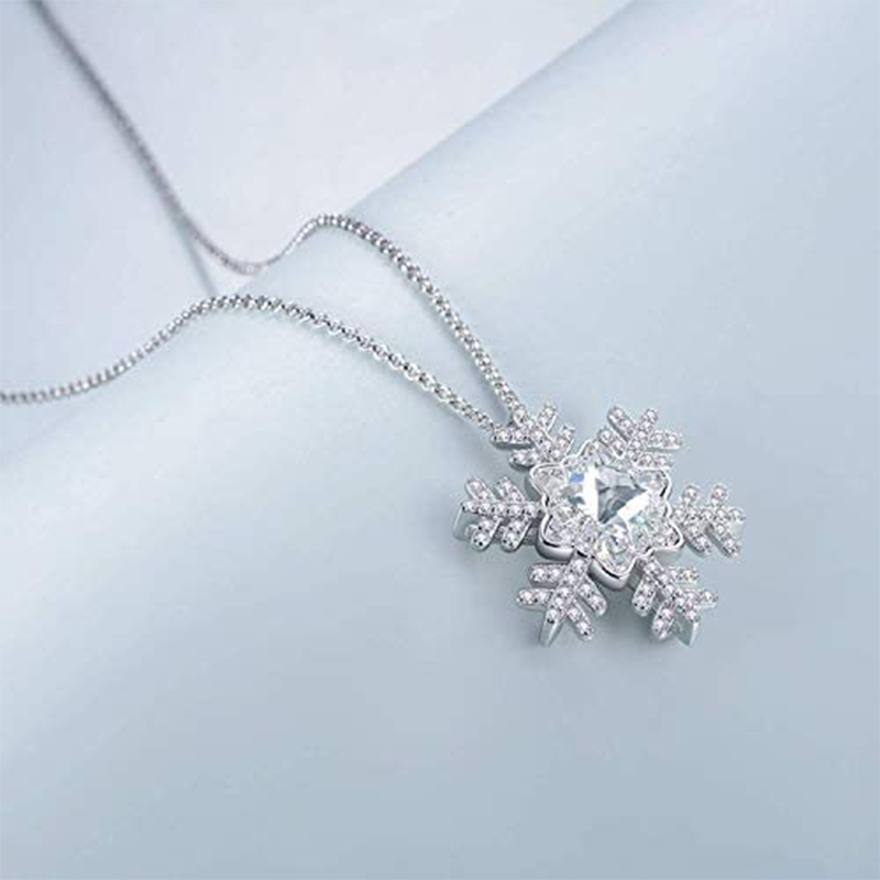 Sterling Silver Cubic Zirconia Snowflake Necklace for Women-3