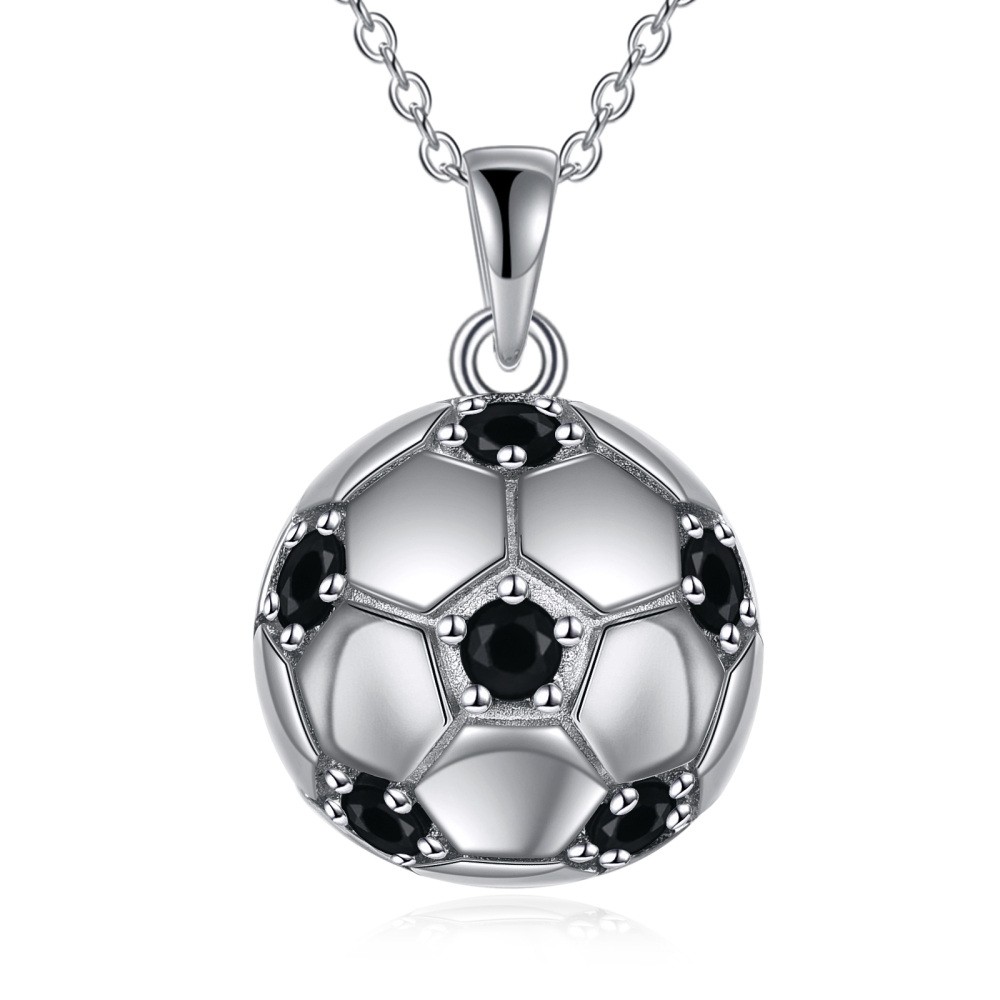 Sterling Silver Circular Cubic Zirconia Football Pendant Necklace for Women Men-1