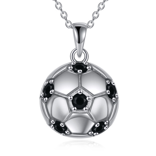 Sterling Silver Circular Cubic Zirconia Football Pendant Necklace for Women Men