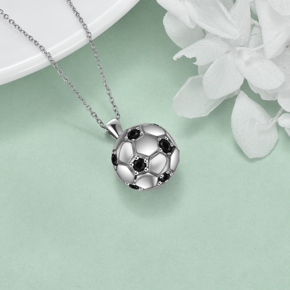 Sterling Silver Circular Cubic Zirconia Football Pendant Necklace for Women Men-4