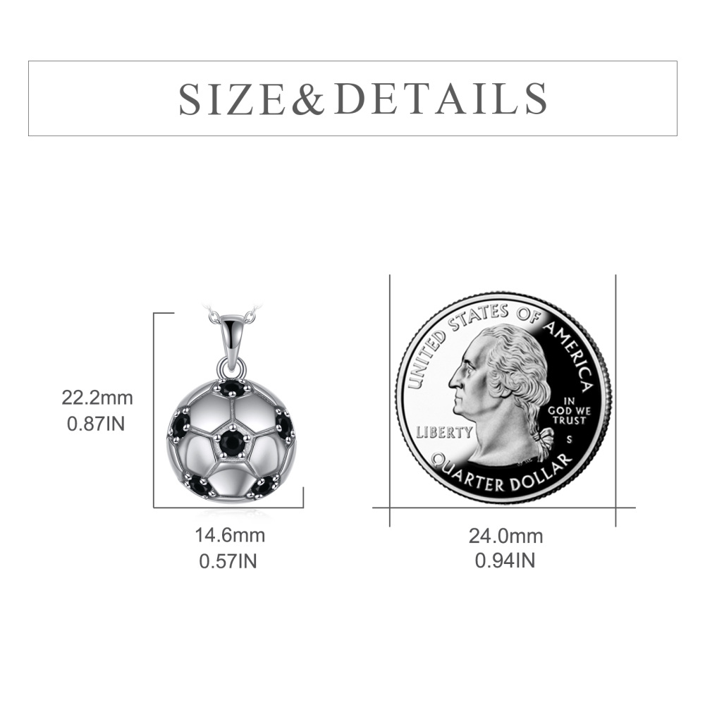 Sterling Silver Circular Cubic Zirconia Football Pendant Necklace for Women Men-5