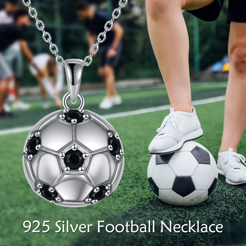 Sterling Silver Circular Cubic Zirconia Football Pendant Necklace for Women Men-6