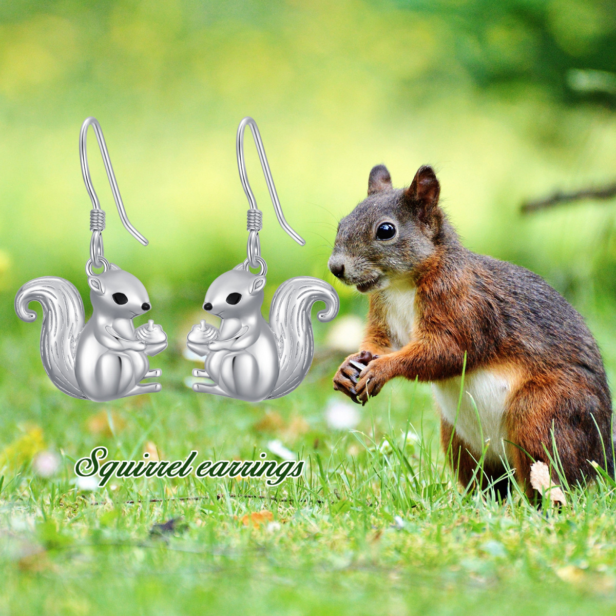 Sterling Silver Squirrel Drop Earrings-6