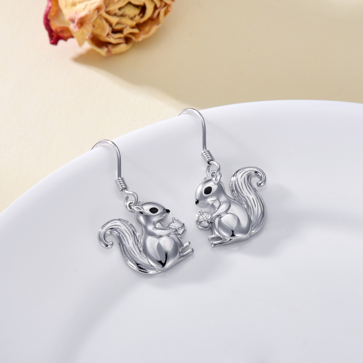 Sterling Silver Squirrel Drop Earrings-3