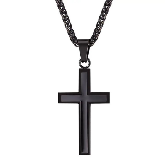 Collier en acier inoxydable avec pendentif croix plaqué noir pour hommes-1