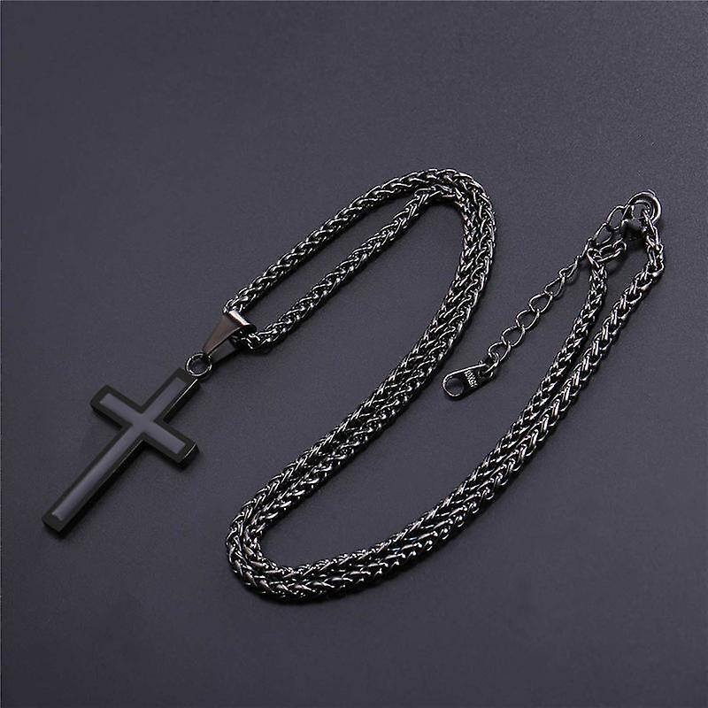 Collier en acier inoxydable avec pendentif croix plaqué noir pour hommes-2