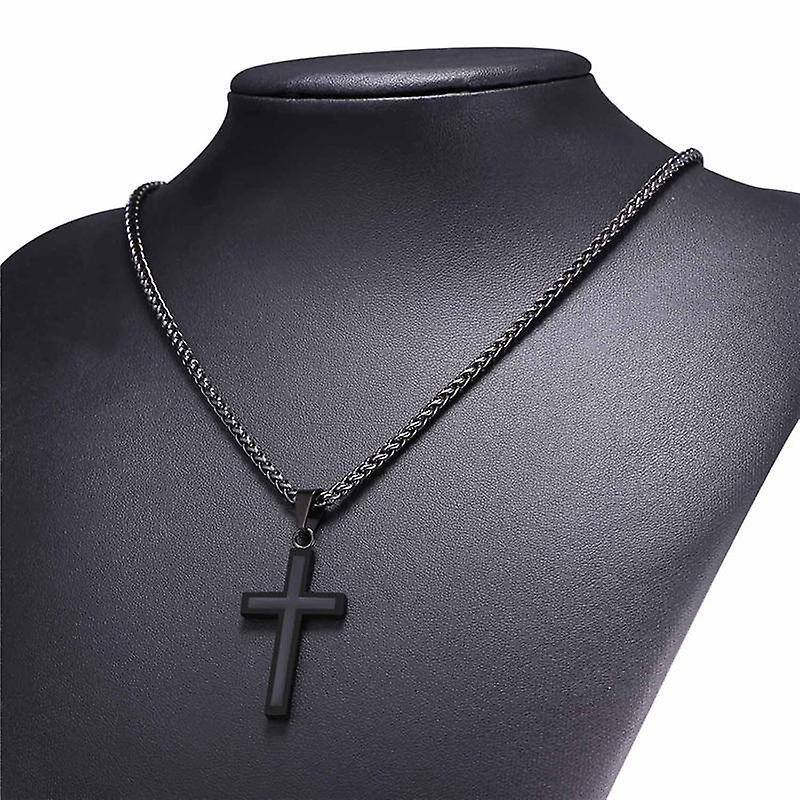 Collier en acier inoxydable avec pendentif croix plaqué noir pour hommes-3