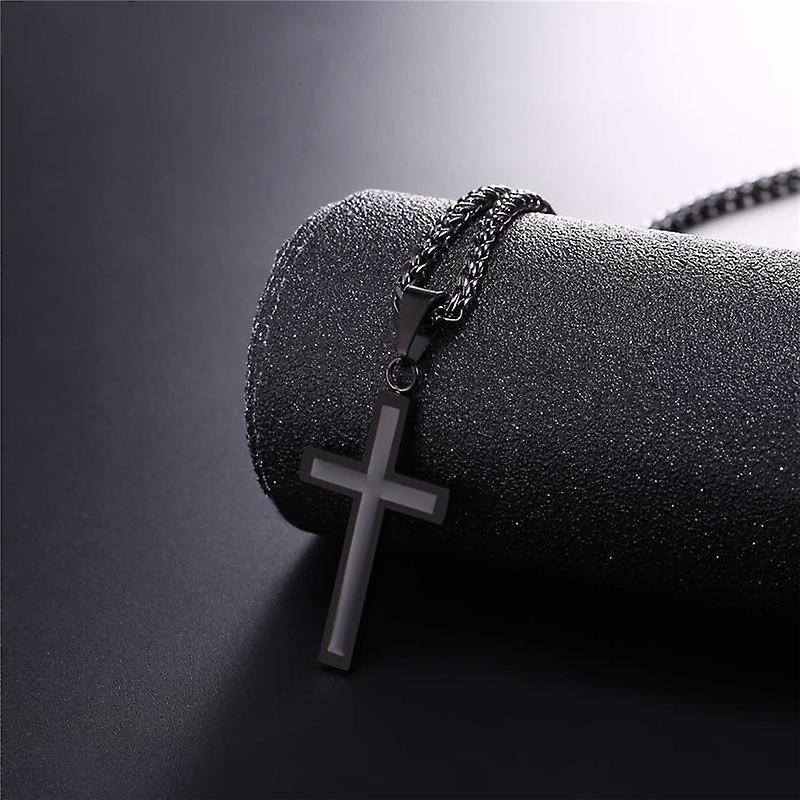 Collier en acier inoxydable avec pendentif croix plaqué noir pour hommes-4