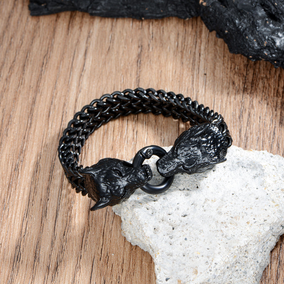 Bracelet en acier inoxydable avec chaîne de dragon plaqué noir pour hommes-3