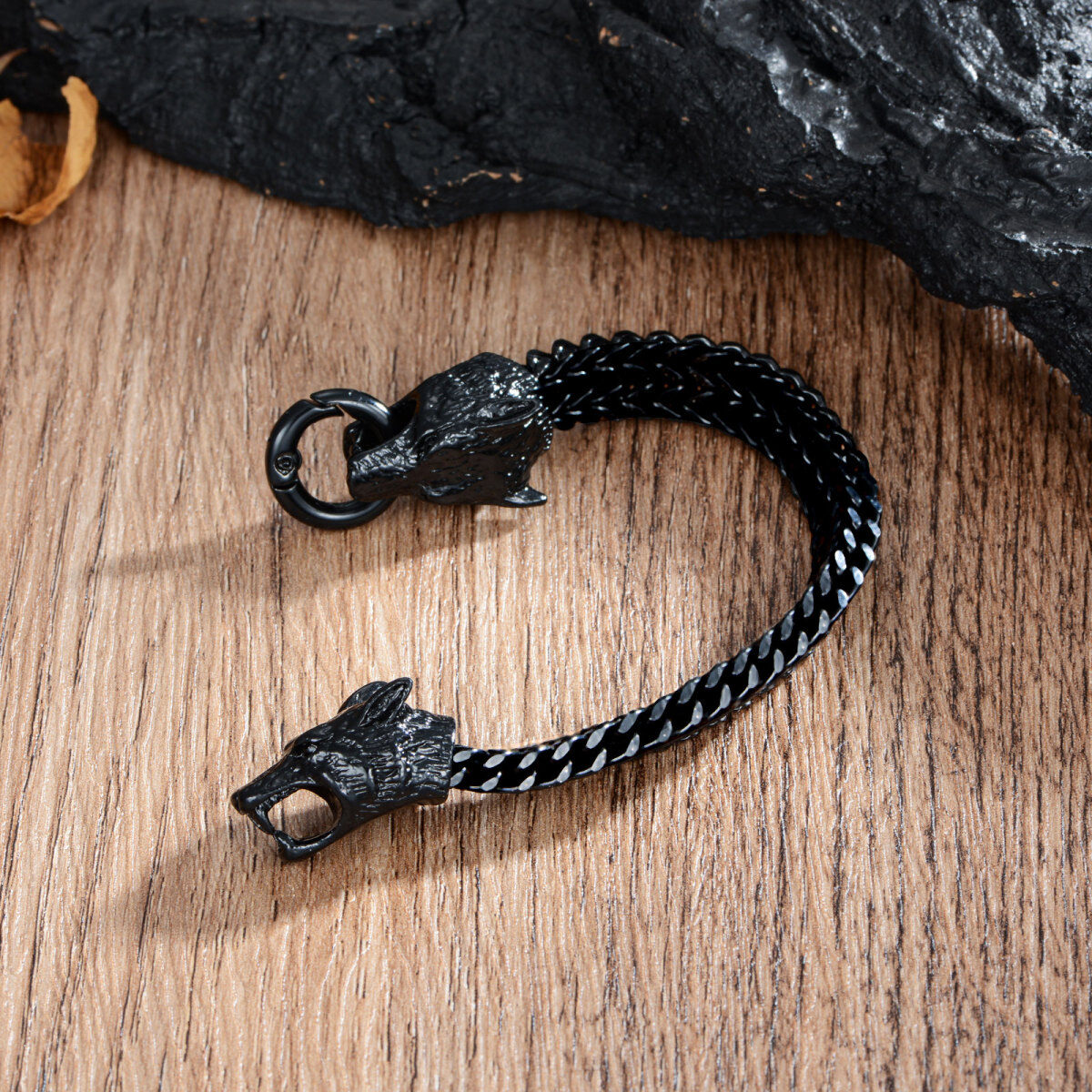 Bracelet en acier inoxydable avec chaîne de dragon plaqué noir pour hommes-4