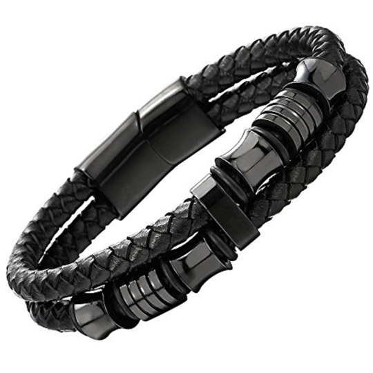 Bracelet uni en acier inoxydable avec rhodium noir pour homme