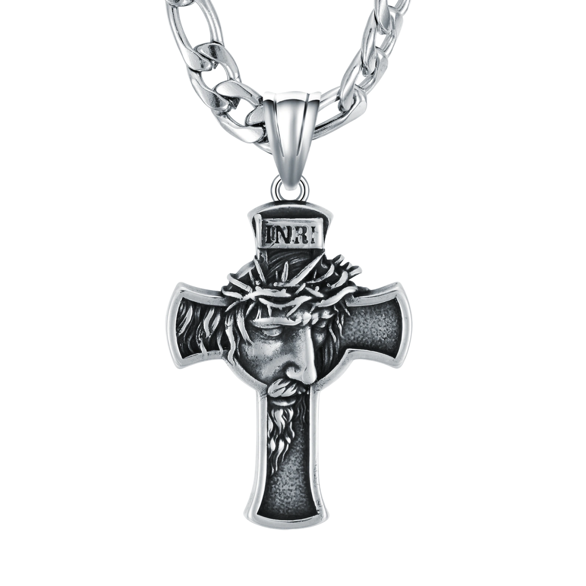 Collier en acier inoxydable avec pendentif croix de Jésus-Christ pour hommes-1