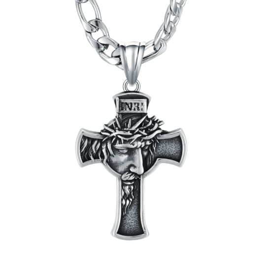 Collana con ciondolo a forma di croce di Gesù Cristo in acciaio inossidabile per uomo