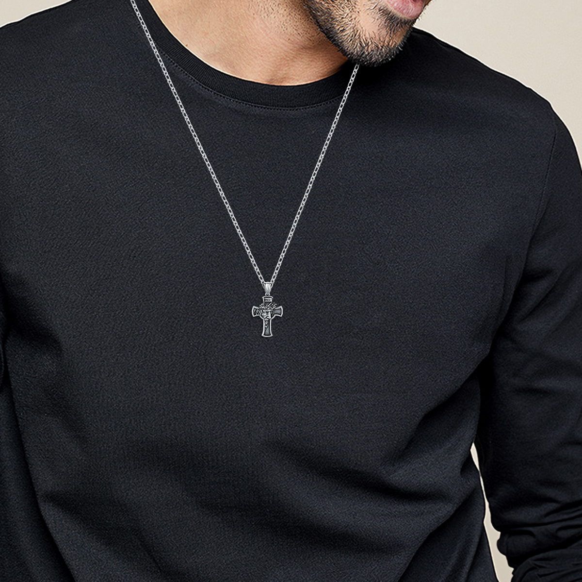 Collier en acier inoxydable avec pendentif croix de Jésus-Christ pour hommes-2