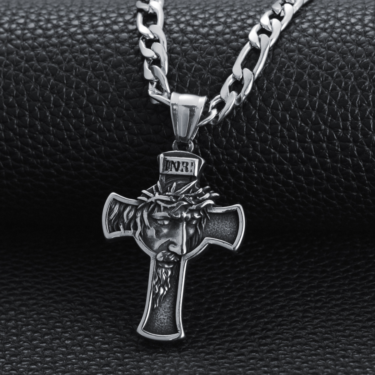 Stainless Steel Jesus Christ Cross Pendant Necklace for Men-3