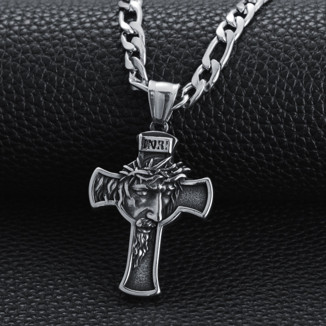 Collier en acier inoxydable avec pendentif croix de Jésus-Christ pour hommes-3