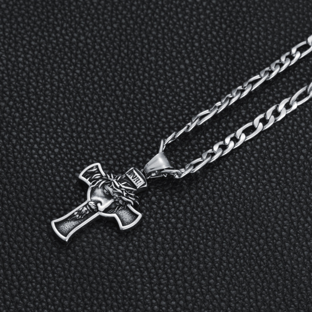 Collier en acier inoxydable avec pendentif croix de Jésus-Christ pour hommes-4