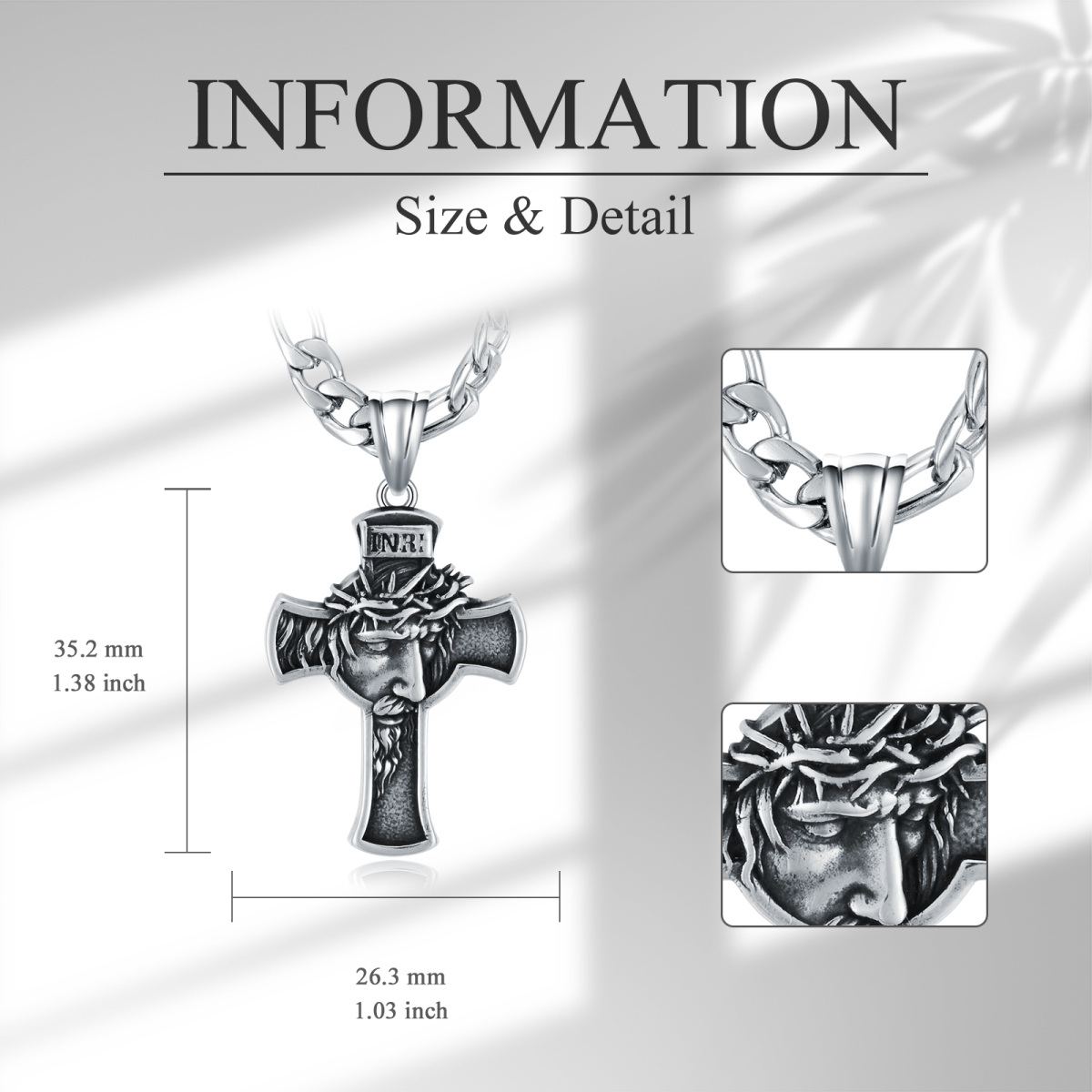 Stainless Steel Jesus Christ Cross Pendant Necklace for Men-5