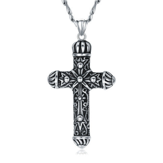 Stainless Steel with Retro Silver Plated Cross Pendant Necklace for Men-1