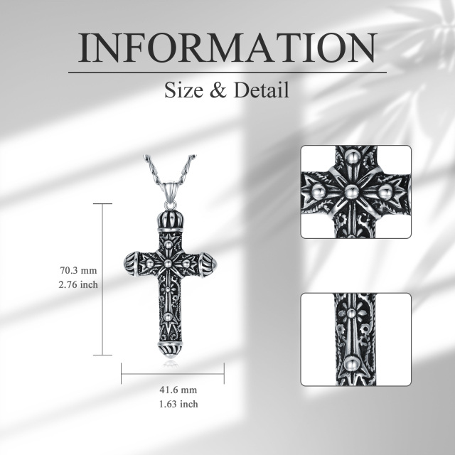 Stainless Steel with Retro Silver Plated Cross Pendant Necklace for Men-3