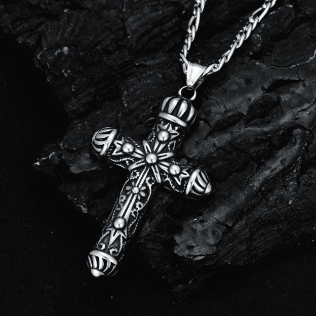 Collier avec pendentif croix plaqué argent rétro en acier inoxydable pour hommes-4