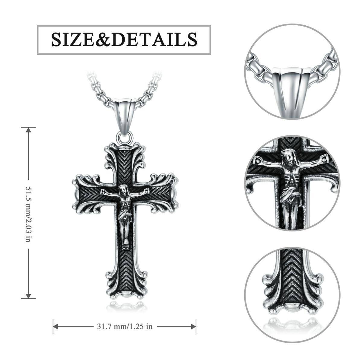 Stainless Steel with Retro Silver Plated Cross Pendant Necklace for Men-5