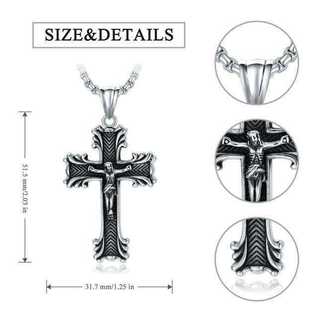 Collier avec pendentif croix plaqué argent rétro en acier inoxydable pour hommes-5