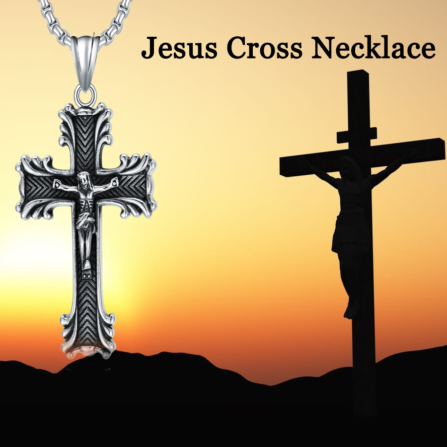 Stainless Steel with Retro Silver Plated Cross Pendant Necklace for Men-6