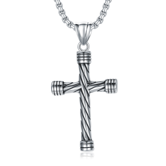 Stainless Steel with Retro Silver Plated Cross Wheat Chain Necklace for Men