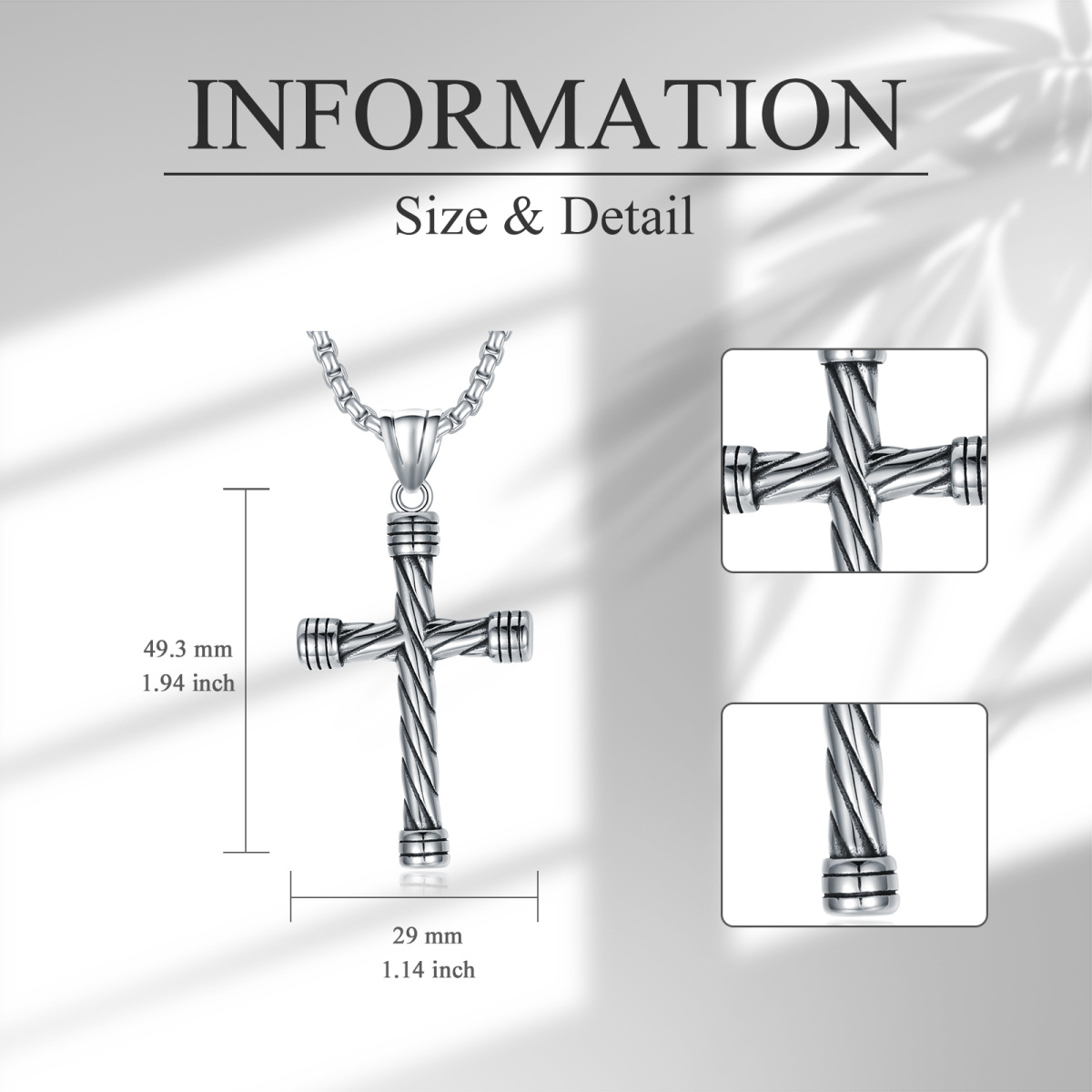 Stainless Steel with Retro Silver Plated Cross Wheat Chain Necklace for Men-3