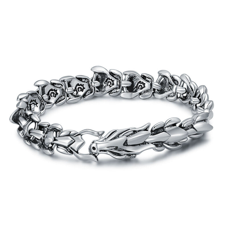 Bracelet en acier inoxydable avec chaîne dragon plaqué argent rétro pour homme