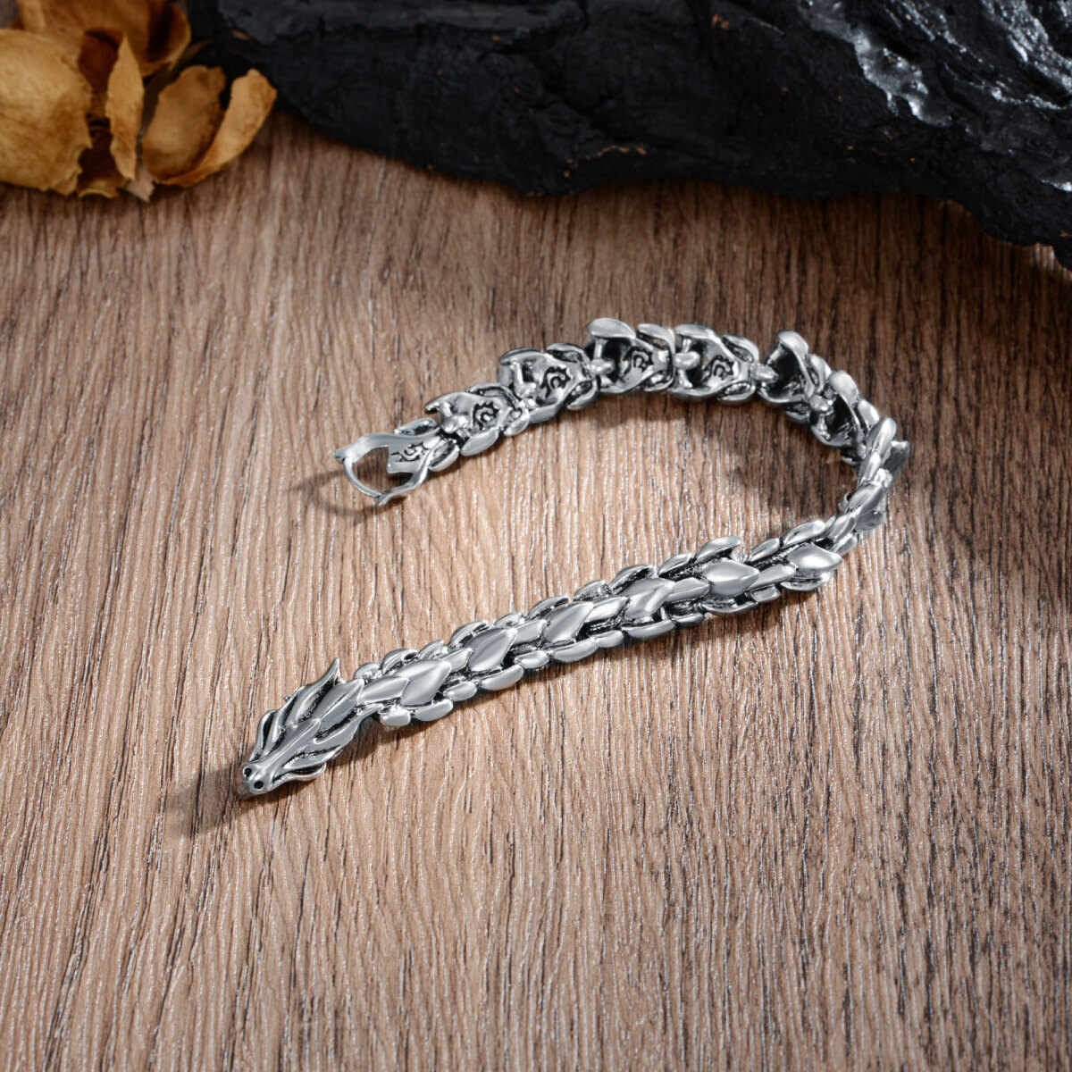 Stainless Steel with Retro Silver Plated Dragon Chain Bracelet for Men-4