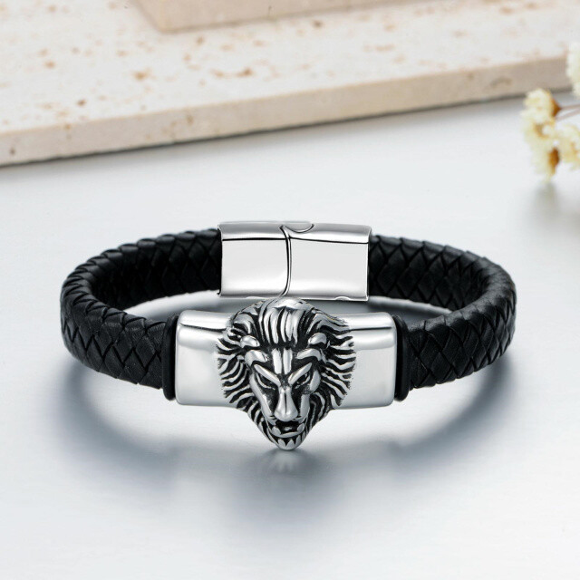 Bracelet en acier inoxydable avec chaîne de lion plaqué argent rétro pour hommes-3