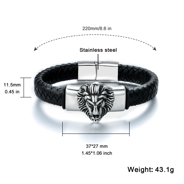 Stainless Steel with Retro Silver Plated Lion Chain Bracelet for Men-5