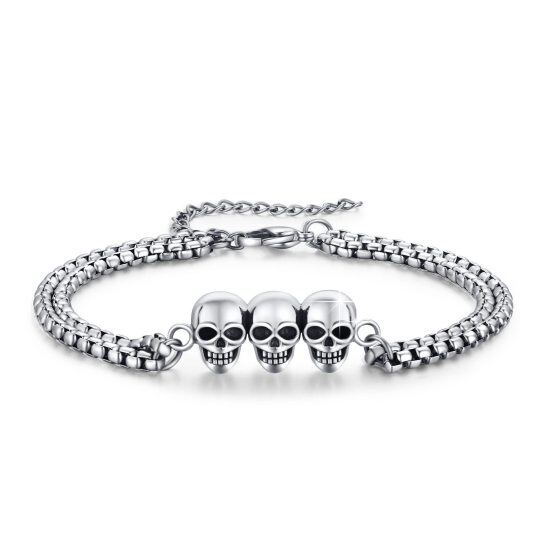 Stainless Steel with Retro Silver Plated Skull Pendant Bracelet for Men