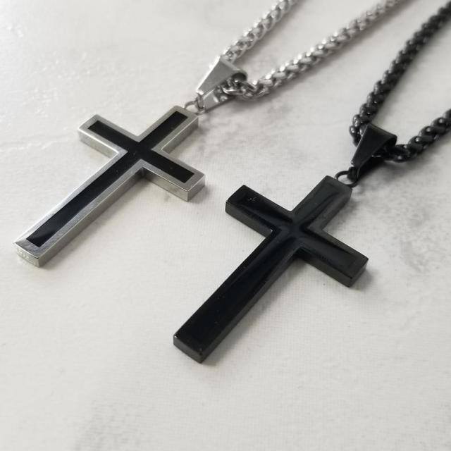 Stainless Steel Two-tone Cross Pendant Necklace for Men-2