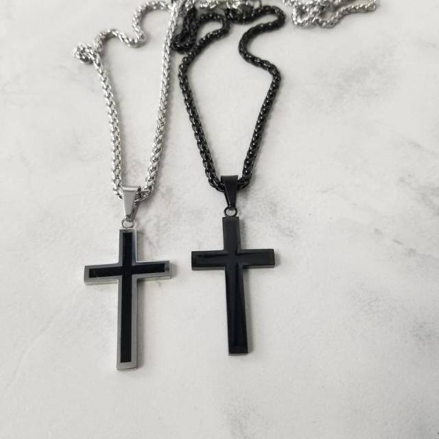 Stainless Steel Two-tone Cross Pendant Necklace for Men-3