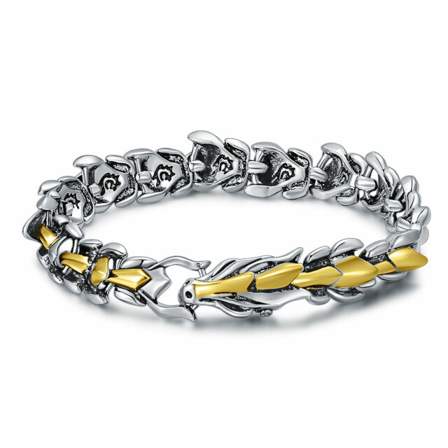 Stainless Steel Two-tone Dragon Chain Bracelet for Men-1