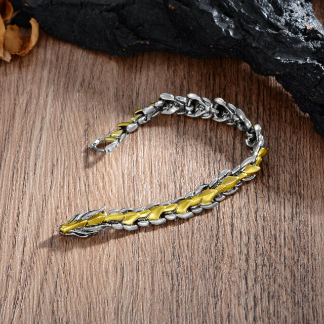 Bracciale a catena con drago bicolore in acciaio inossidabile per uomo-4