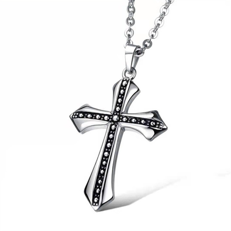 Stainless Steel with White Gold Plated Cross Pendant Necklace for Men-1