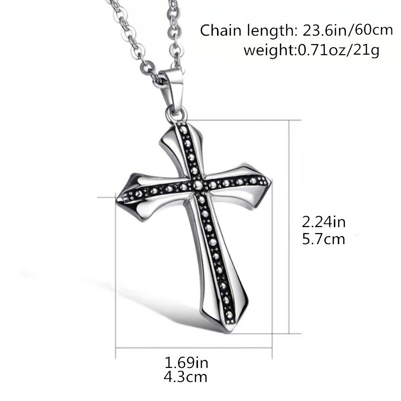 Collier avec pendentif croix en acier inoxydable plaqué or blanc pour homme-4