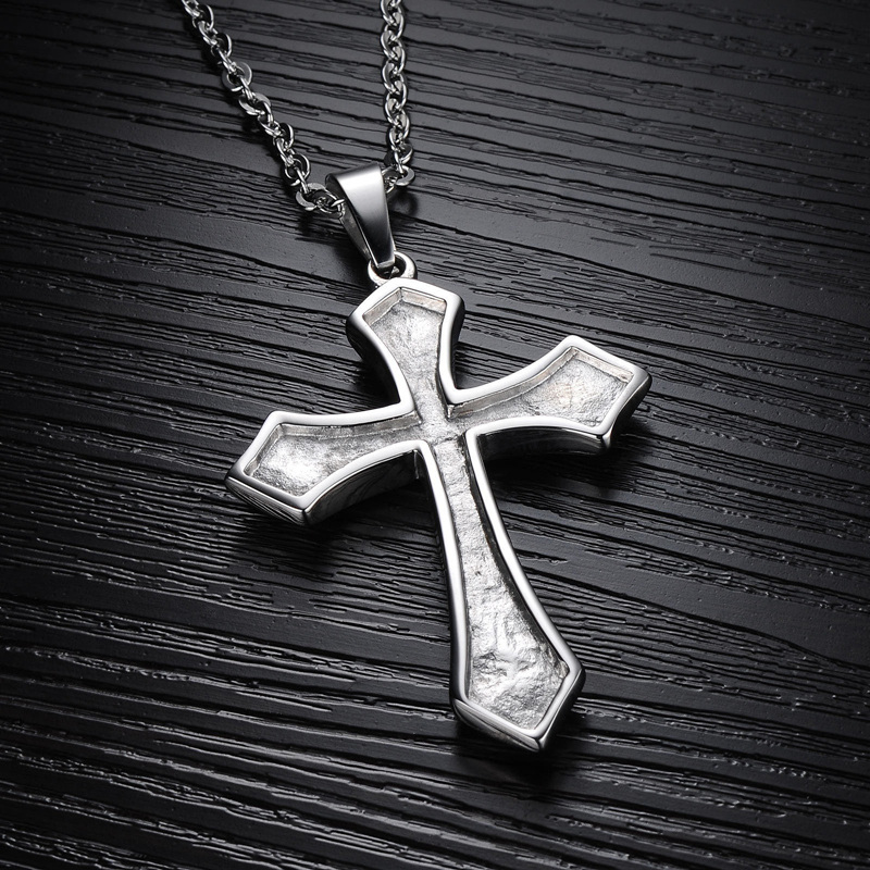 Stainless Steel with White Gold Plated Cross Pendant Necklace for Men-5