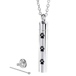 Stainless Steel with White Gold Plated Paw & Footprints Urn Necklace for Ashes-3